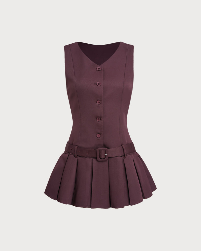 Women's Woven Polyester Mini Dress Wine Red Dresses - RIHOAS