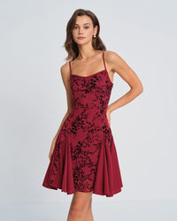 Women's Woven Polyester Mini Dress Wine Red Dresses - RIHOAS