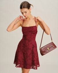 Women's Woven Polyester Mini Dress Wine Red Dresses - RIHOAS