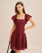 Women's Woven Polyester Mini Dress Wine Red Dresses - RIHOAS