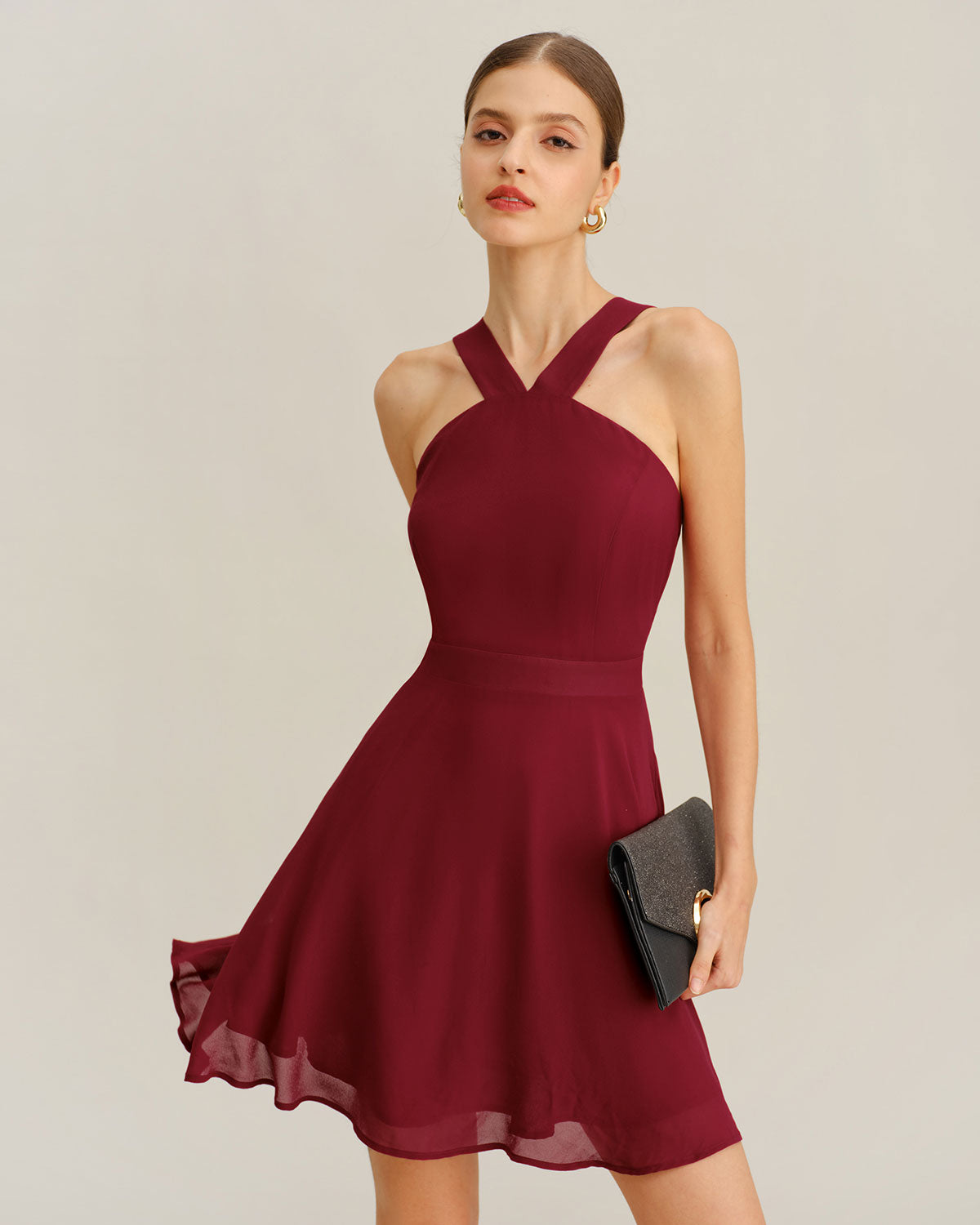 Rihoas Women's Chiffon A-Line Sleeveless Mini Dress, Wine Red / M Rihoas Women's Chiffon A-Line Sleeveless Mini Dress, Wine Red / M