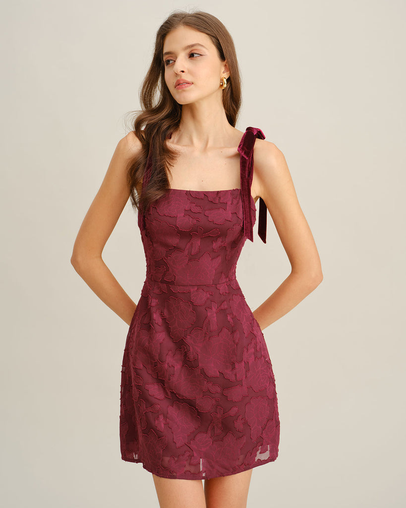 Women's Woven Polyester Mini Dress Wine Red Dresses - RIHOAS
