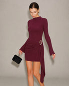Women's Woven Polyester Mini Dress Wine Red - RIHOAS