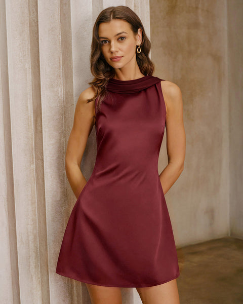 satin red mini dress Rihoas Wine Cowl-Neck Backless Homecoming Dress, Wine Red / XS Halter Lace Mermaid Wedding loop-ae-064 consider sizing up for Color:Silver Metallic