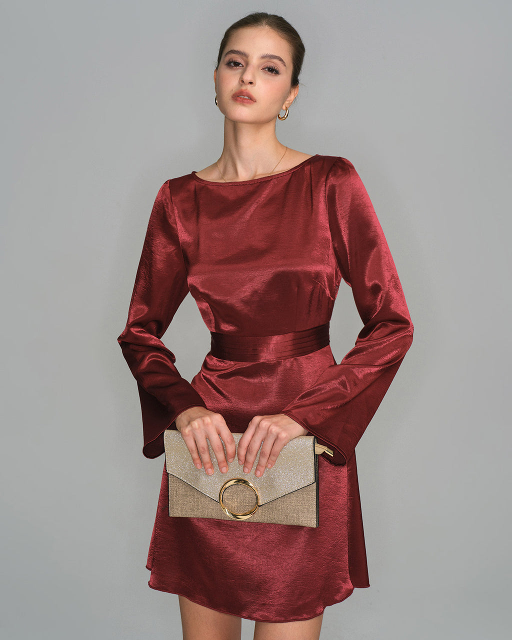 Women's Woven Polyester Mini Dress Wine Red Dresses - RIHOAS