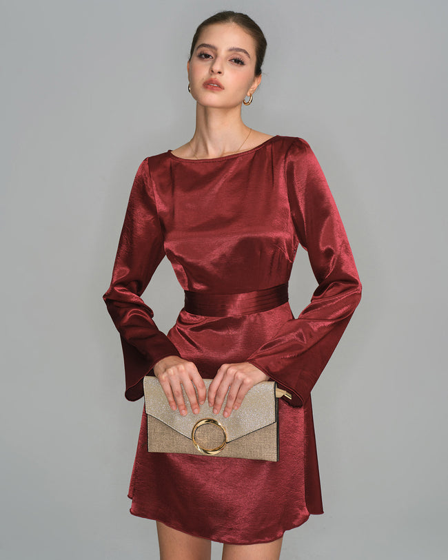 Women's Woven Polyester Mini Dress Wine Red Dresses - RIHOAS