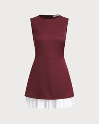 Women's Woven Polyester Mini Dress Wine Red Dresses - RIHOAS