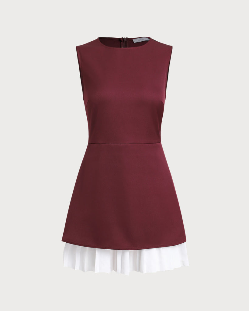 Women's Woven Polyester Mini Dress Wine Red Dresses - RIHOAS