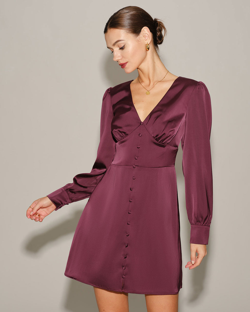 Women's Woven Polyester Mini Dress Wine Red Dresses - RIHOAS