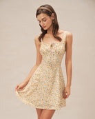 Women's Woven Polyester Mini Dress Yellow Dresses - RIHOAS
