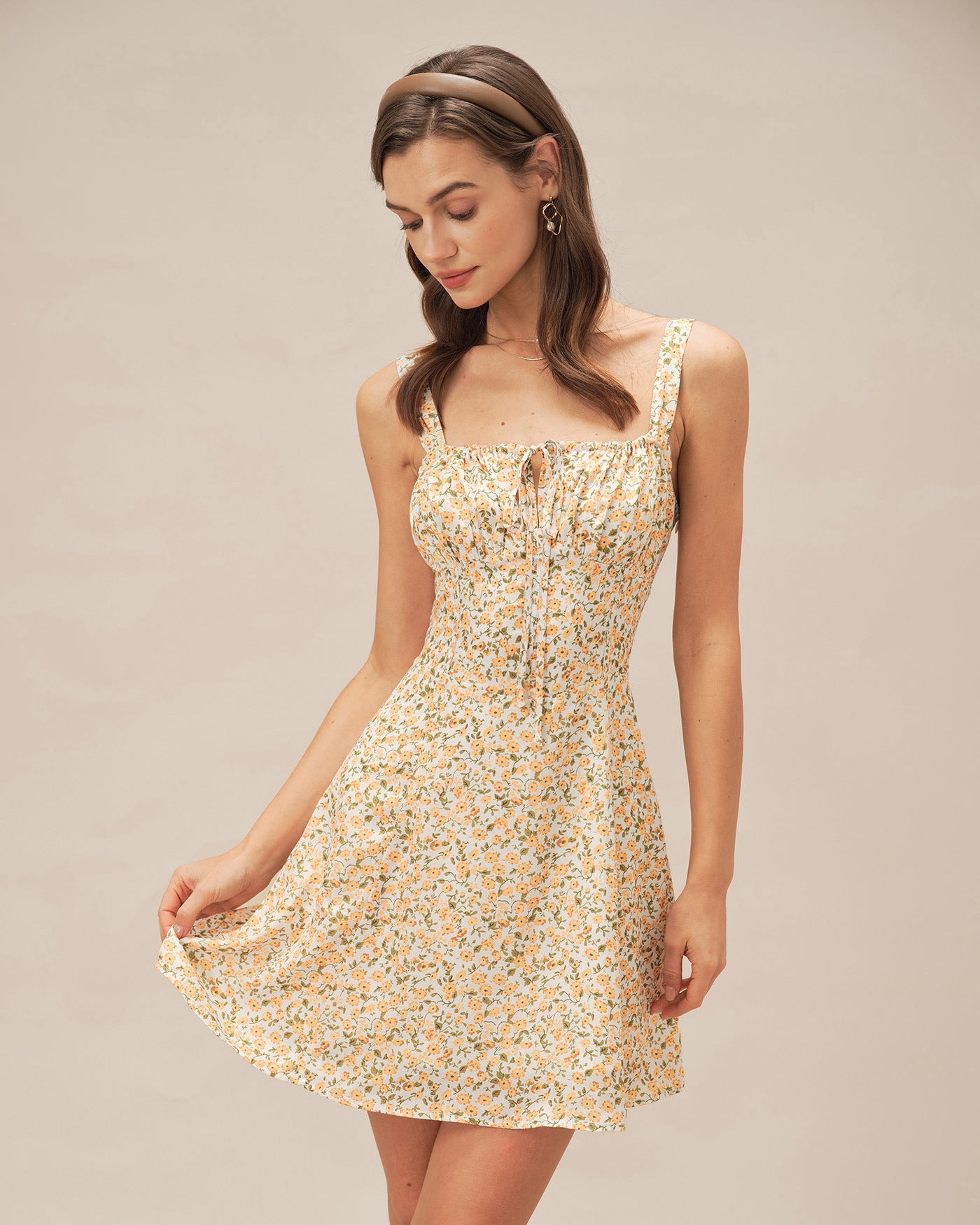 Women's Woven Polyester Mini Dress Yellow Dresses - RIHOAS