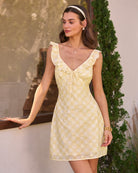 Women's Woven Polyester Mini Dress Yellow Dresses - RIHOAS
