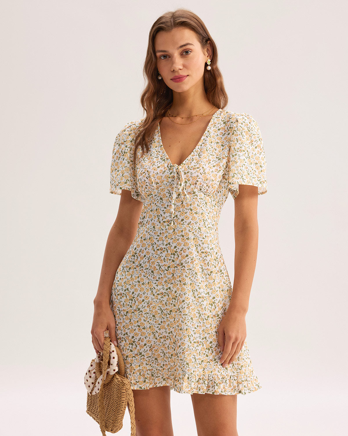 Women's Woven Polyester Mini Dress Yellow Dresses - RIHOAS