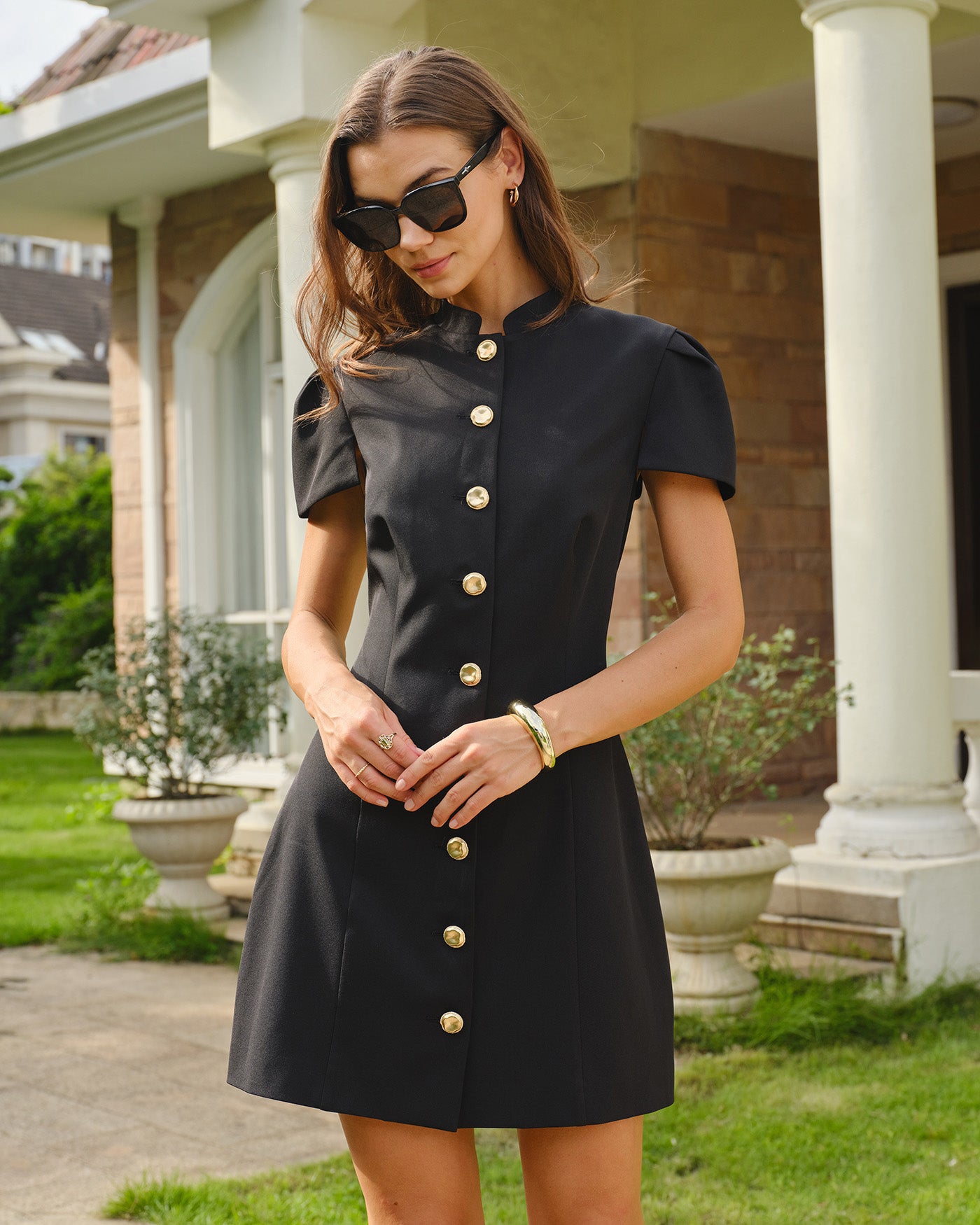 womens mini black dress Rihoas Mandarin Collar Button for women, / L front ties and an Dress Shirt Color:Elegant Ivory (+$10) Long Flared Sleeve Drape COUNTSRS2-15