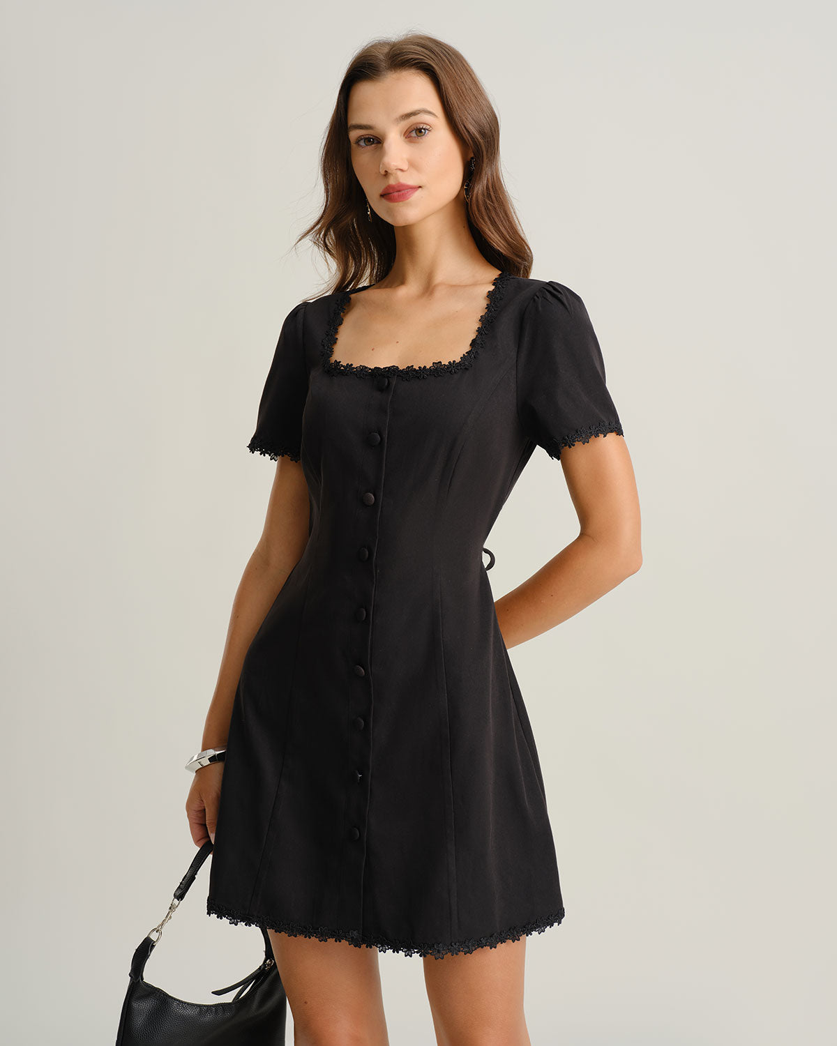 Women's Woven Polyester Mini Dresses Black Dresses - RIHOAS