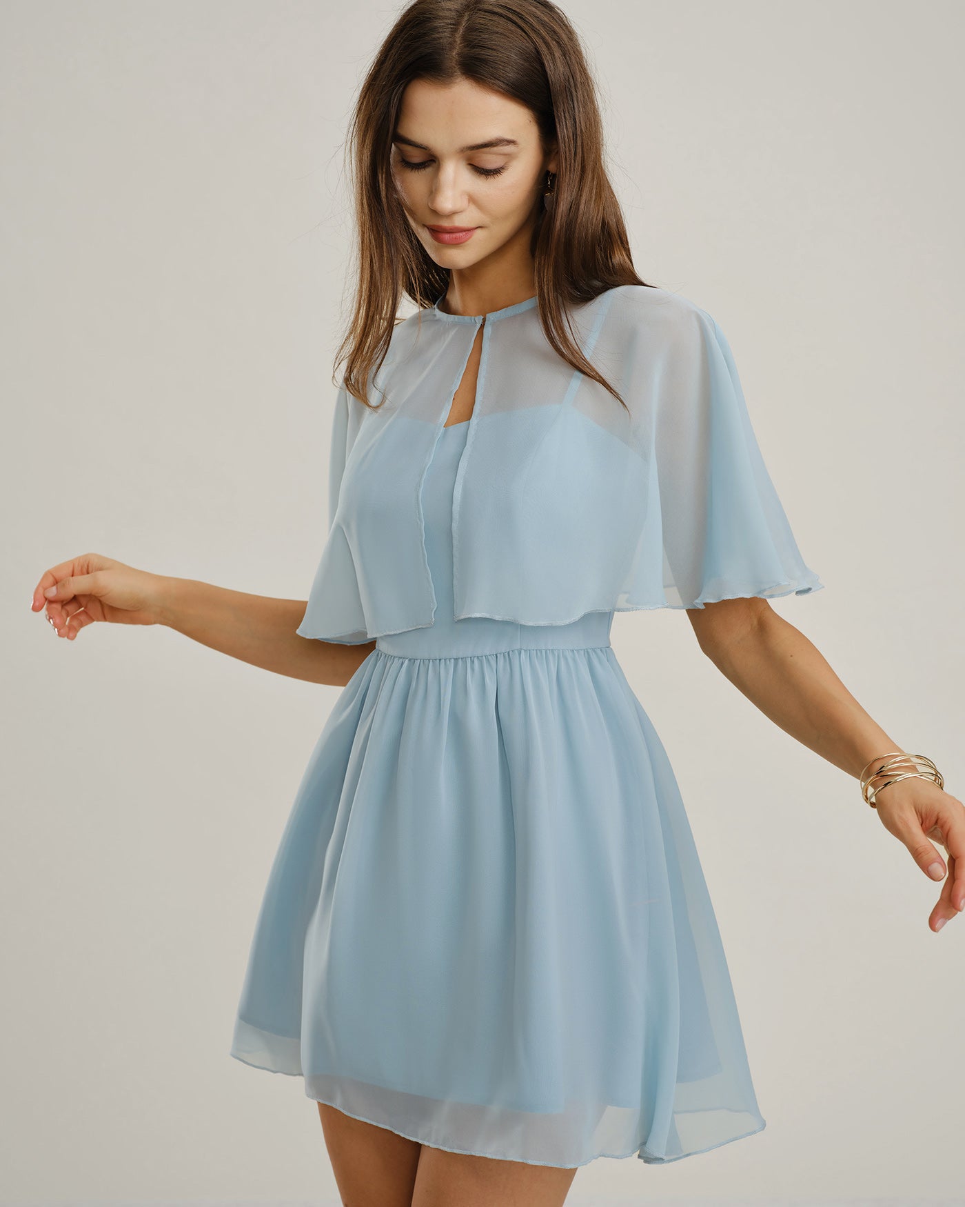 Women's Woven Polyester Mini Dresses Blue Dresses - RIHOAS