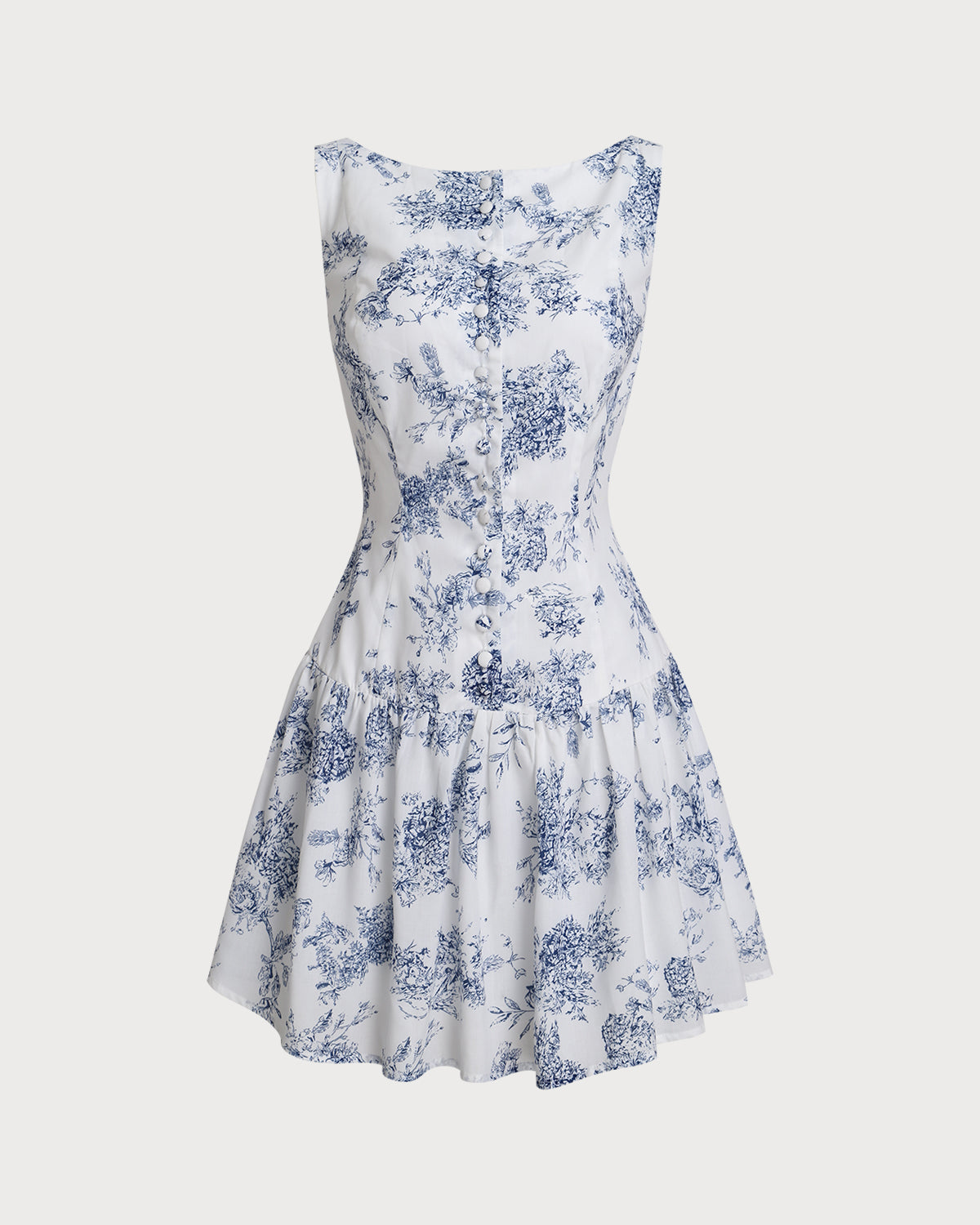 Blue Floral Boat Neck Sleeveless Mini Dress & Reviews - Blue - Dresses | RIHOAS Blue Floral Boat Neck Sleeveless Mini Dress & Reviews - Blue - Dresses | RIHOAS
