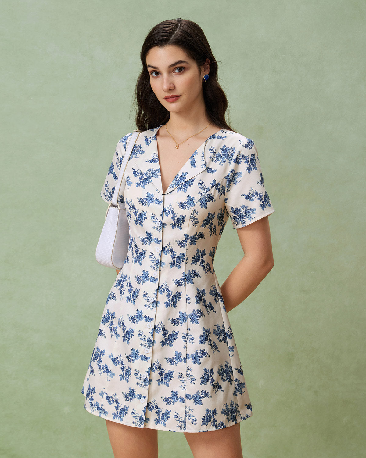 Women's Woven Polyester Mini Dresses Blue Dresses - RIHOAS