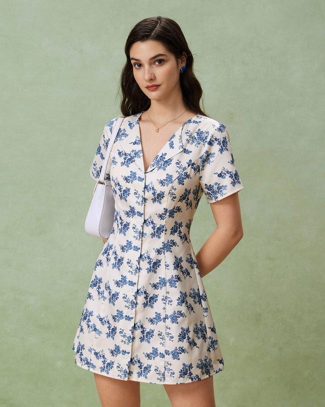 Women's Woven Polyester Mini Dresses Blue Dresses - RIHOAS