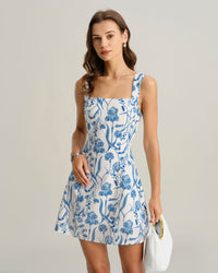 Women's Woven Polyester Mini Dresses Blue Dresses - RIHOAS