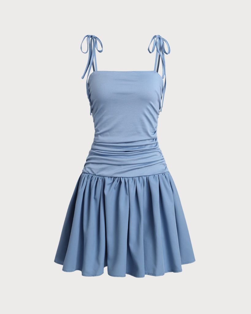 Women's Woven Polyester Mini Dresses Blue Dresses - RIHOAS