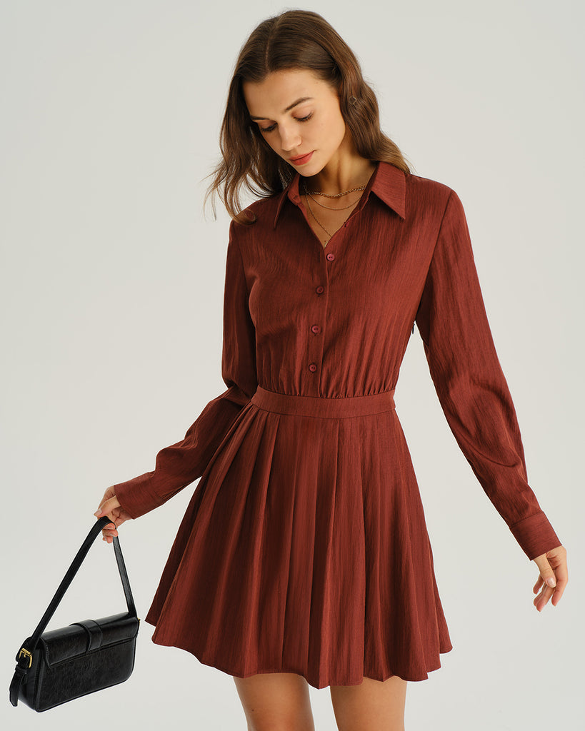 Women's Woven Polyester Mini Dresses Brick Red Dresses - RIHOAS