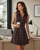 Women's Woven Polyester Mini Dresses Brown - RIHOAS