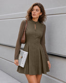 Women's Woven Polyester Mini Dresses Brown - RIHOAS