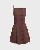 Women's Woven Polyester Mini Dresses Brown Dresses - RIHOAS