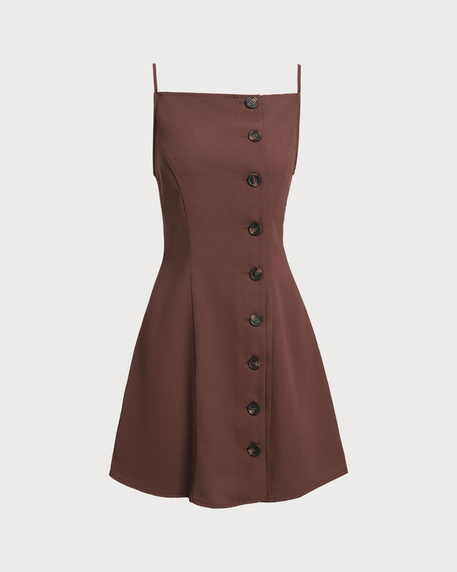 Women's Woven Polyester Mini Dresses Brown Dresses - RIHOAS