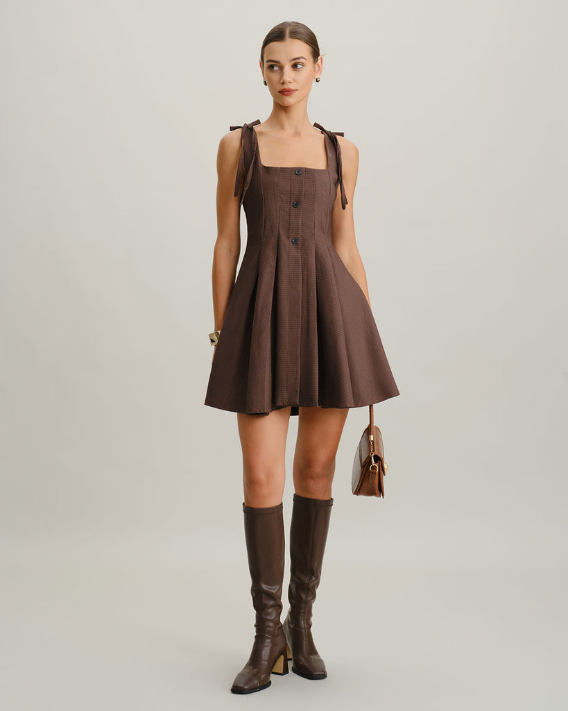 Women's Woven Polyester Mini Dresses Coffee Dresses - RIHOAS