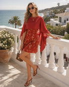 Red Square Neck Floral Slip Mini Dress - RIHOAS - 04