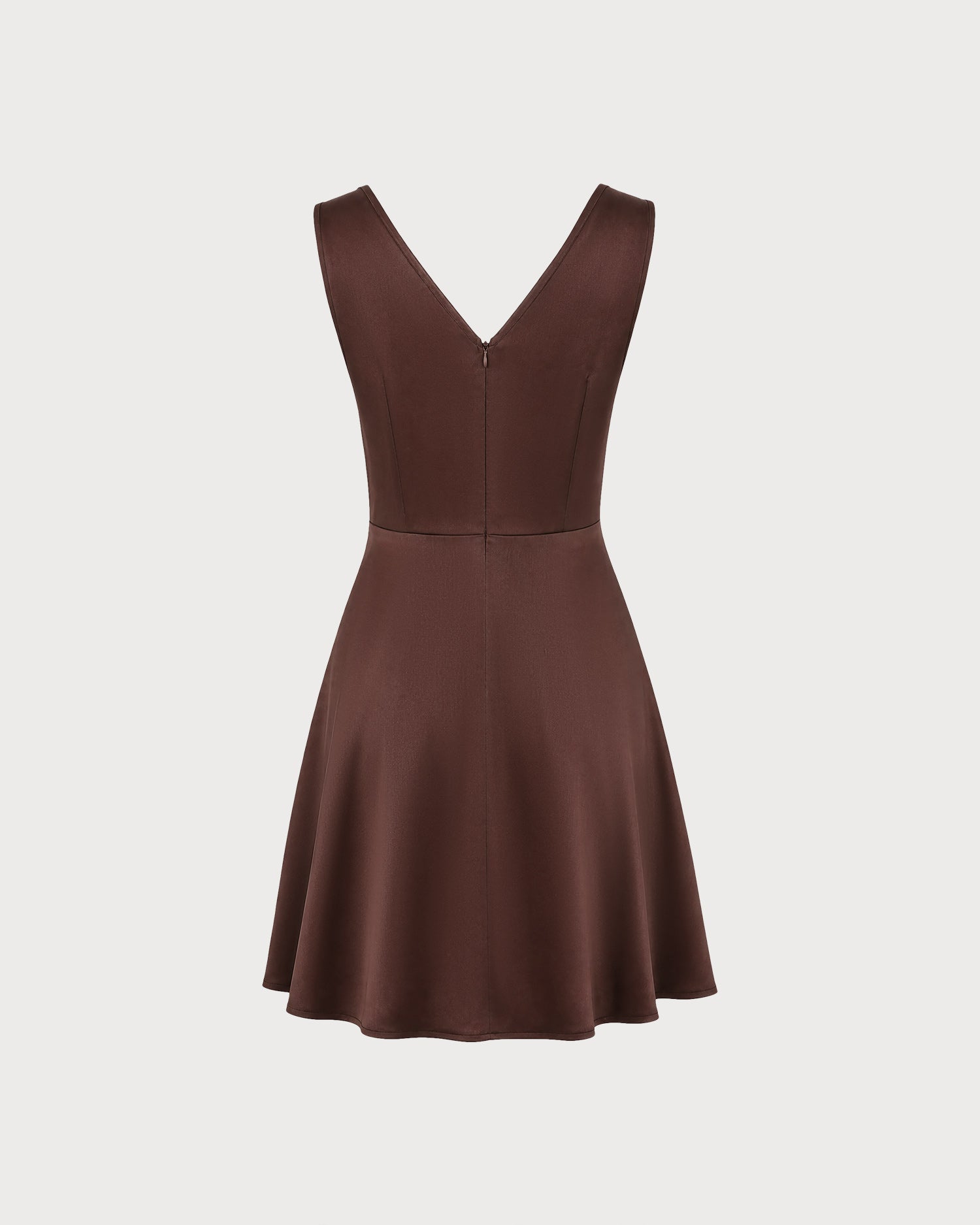 Brown Sleeveless V Neck Satin Mini Dress 06
