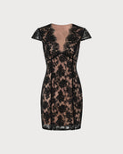 Black V Neck Floral Lace Mini Dress 05