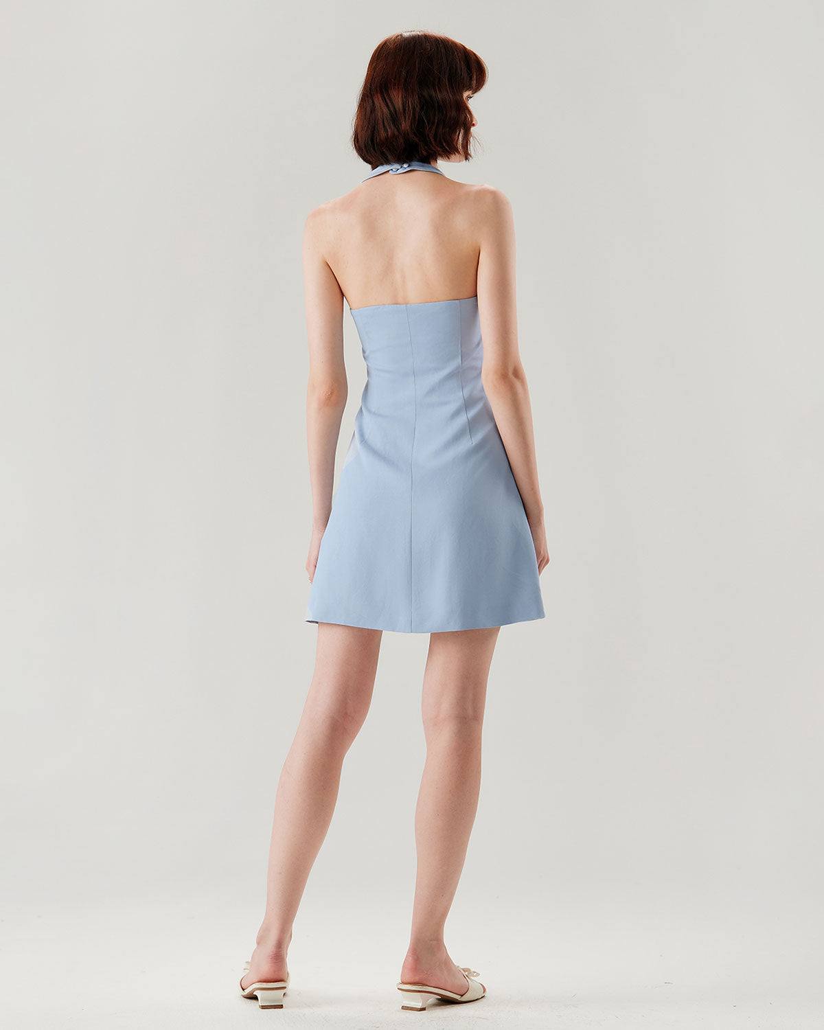 Blue Button Pocket Halter Mini Dress - RIHOAS