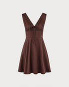Brown Sleeveless V Neck Satin Mini Dress 05