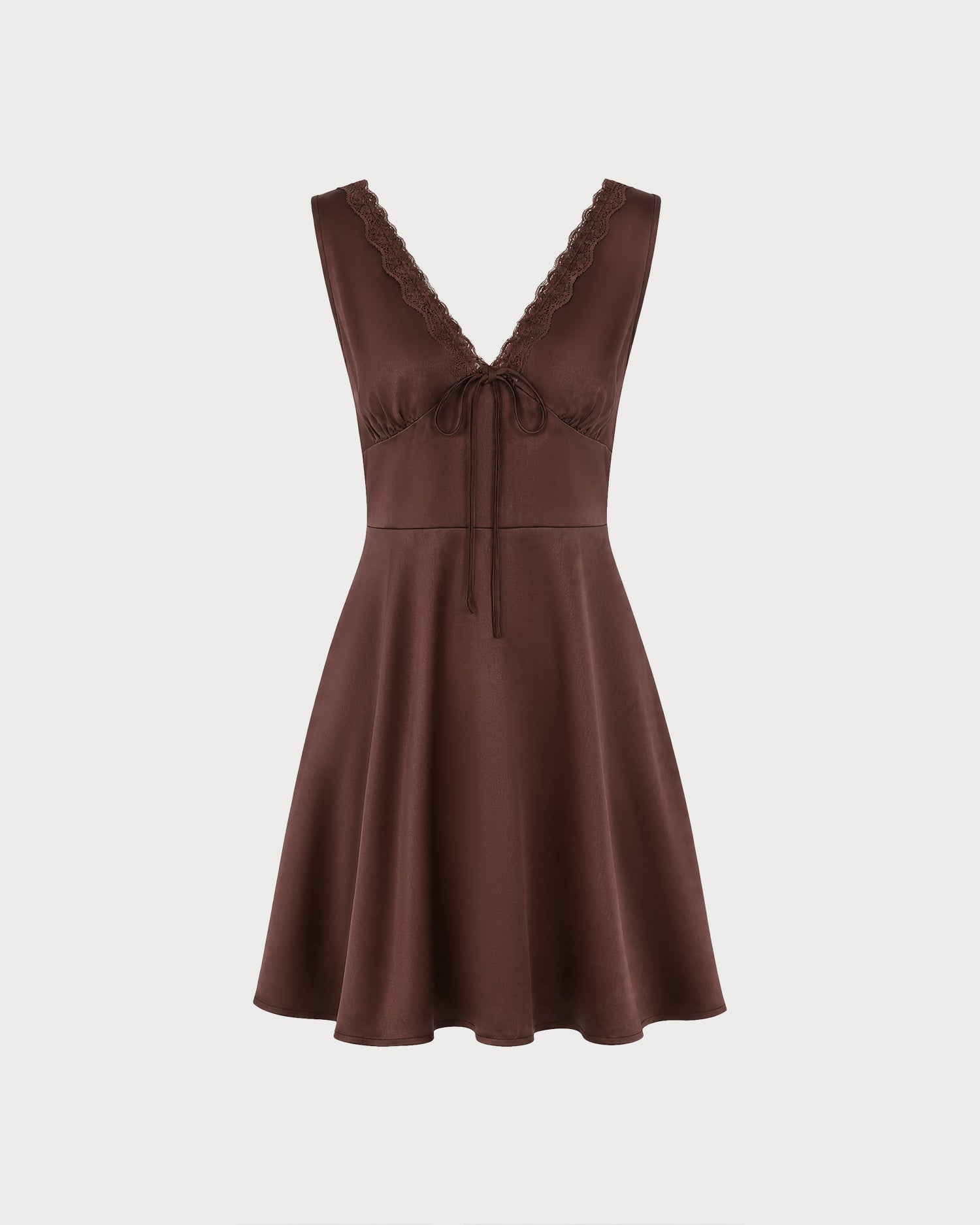 Brown Sleeveless V Neck Satin Mini Dress 05