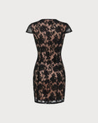 Black V Neck Floral Lace Mini Dress 06