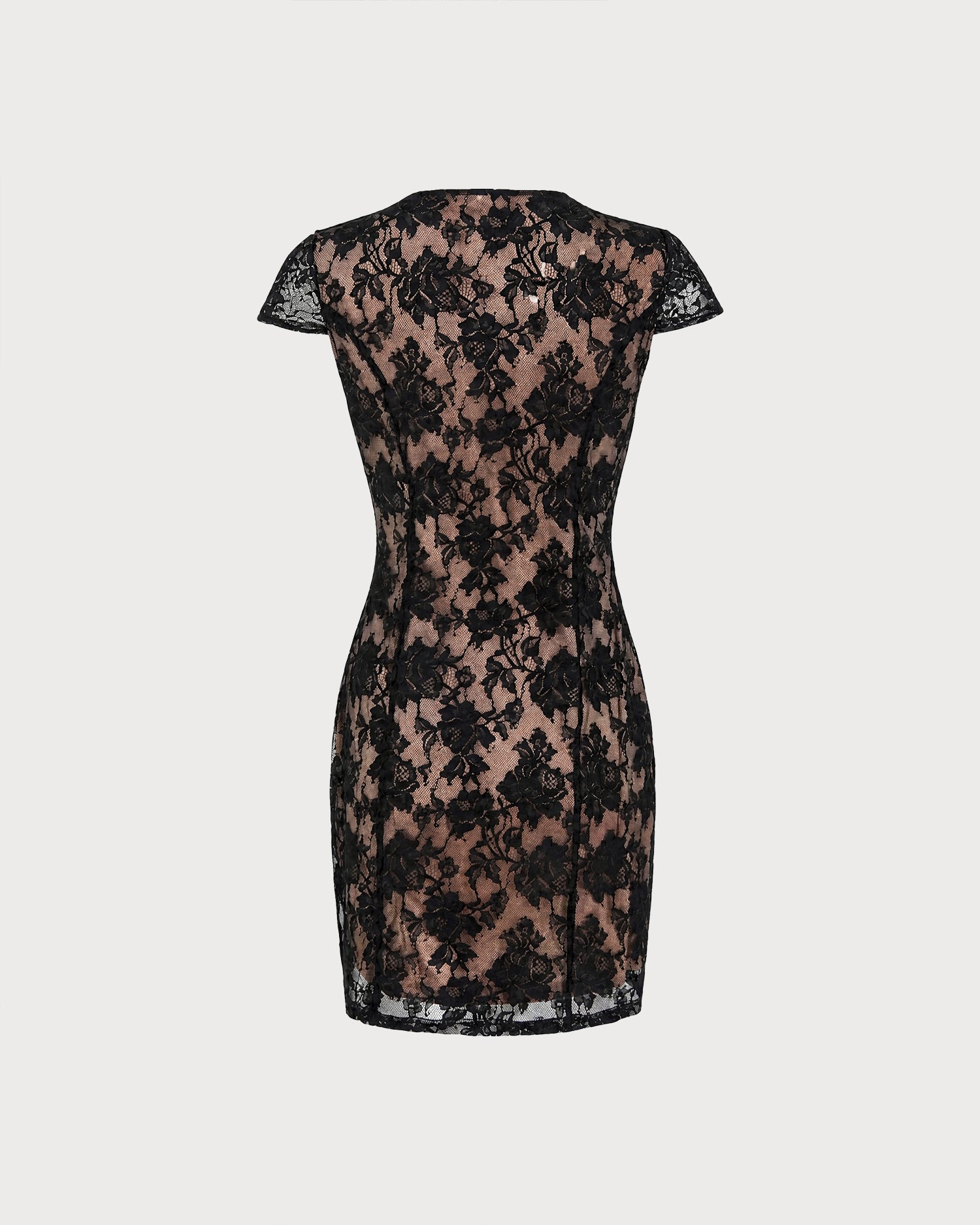 Black V Neck Floral Lace Mini Dress 06