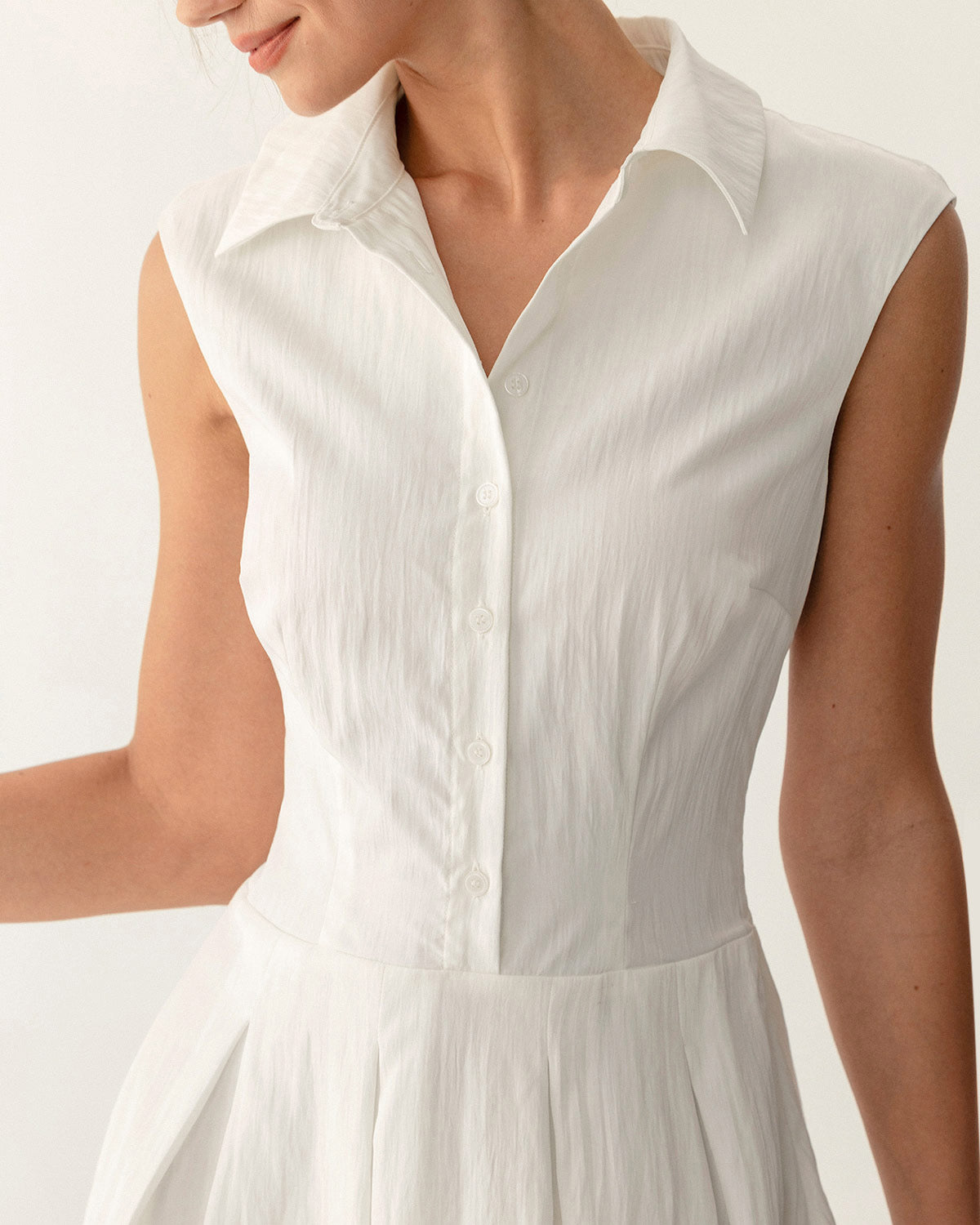 White Button A-Line Sleeveless Mini Dress White Button A-Line Sleeveless Mini Dress