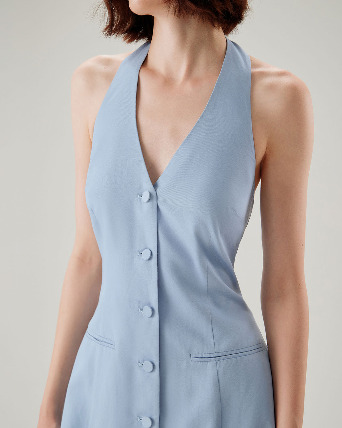 Blue Button Pocket Halter Mini Dress & Reviews - Blue - Dresses | RIHOAS Blue Button Pocket Halter Mini Dress & Reviews - Blue - Dresses | RIHOAS