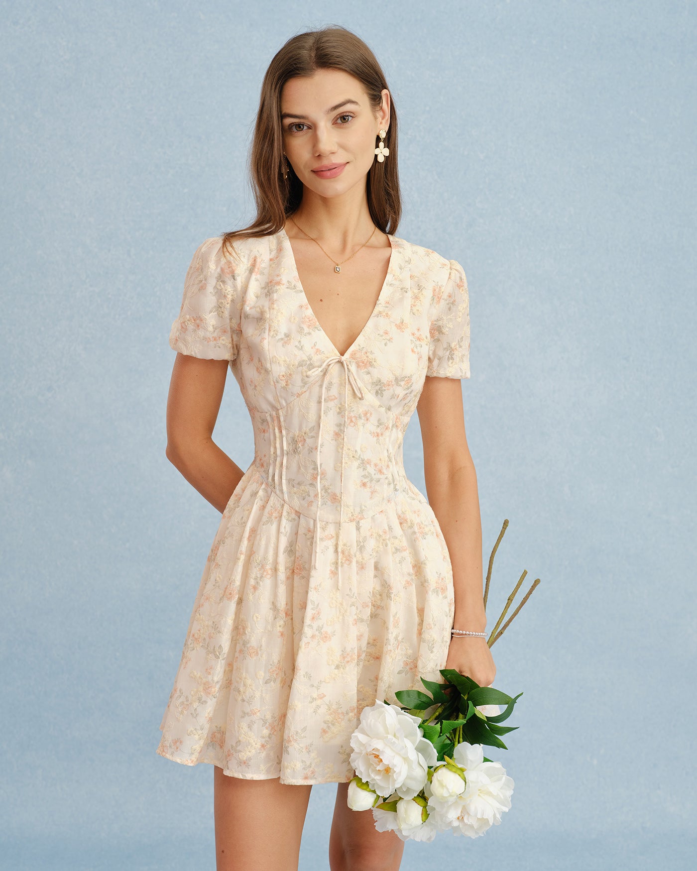 Orange V Neck Tie Floral Mini Dress & Reviews - Orange - Dresses | RIHOAS Orange V Neck Tie Floral Mini Dress & Reviews - Orange - Dresses | RIHOAS