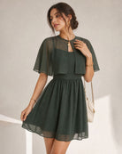 Green Sweetheart Neck Chiffon Mini Dress - RIHOAS - 02