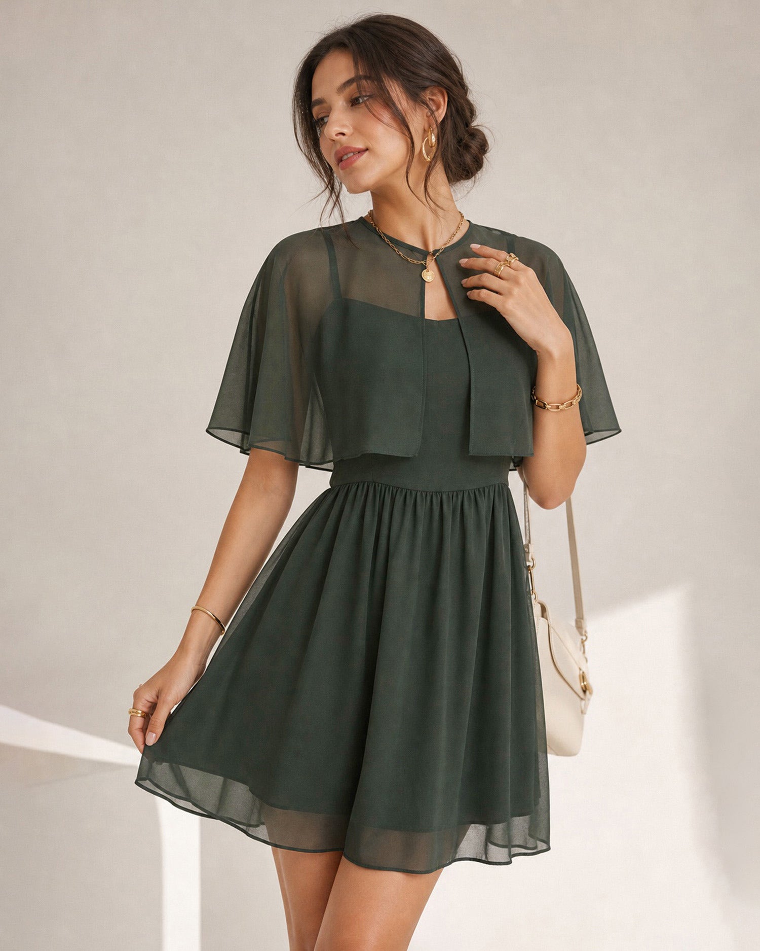 Green Sweetheart Neck Chiffon Mini Dress - RIHOAS - 02