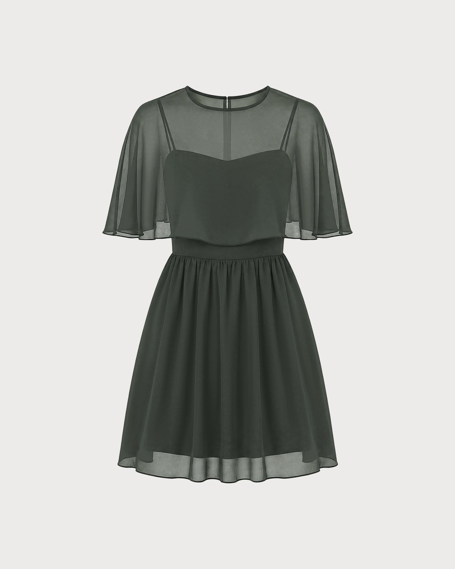 Green Sweetheart Neck Chiffon Mini Dress 01