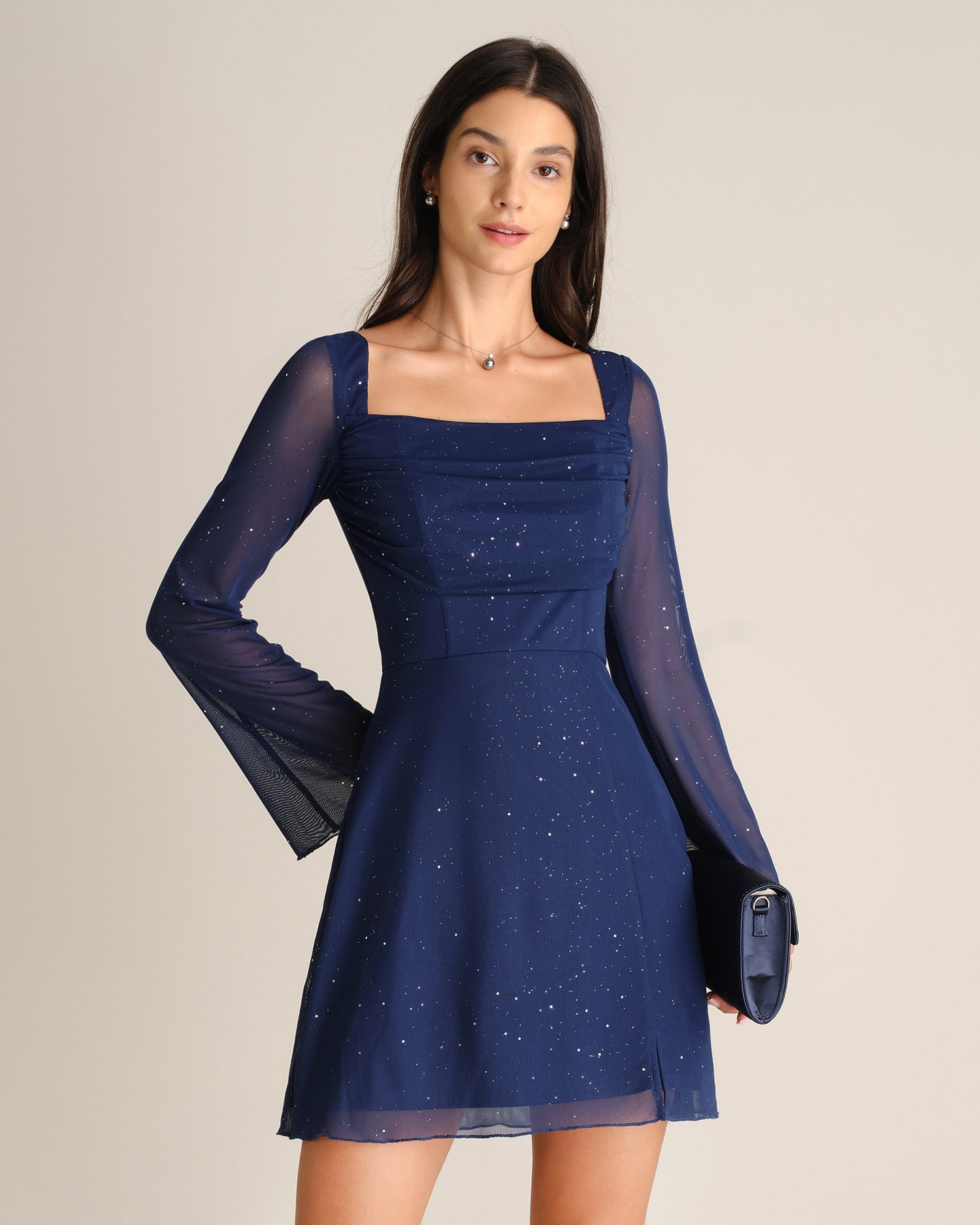 Women's Woven Polyester Mini Dresses Navy - RIHOAS