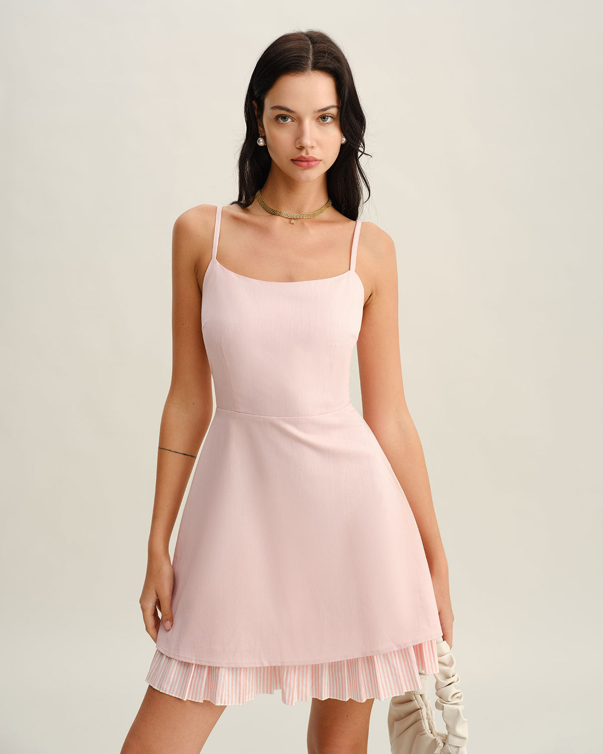 Women's Woven Polyester Mini Dresses Pink Dresses - RIHOAS