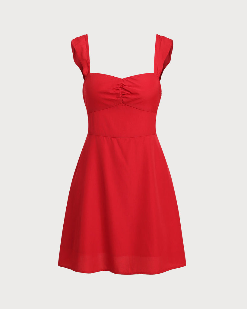 Women's Woven Polyester Mini Dresses Red Dresses - RIHOAS