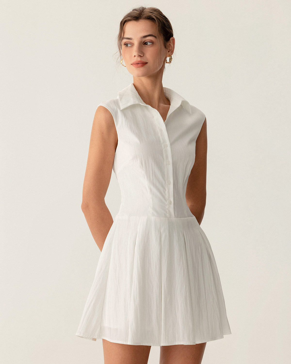 White Button A-Line Sleeveless Mini Dress - RIHOAS & Reviews - White - Dresses | RIHOAS White Button A-Line Sleeveless Mini Dress - RIHOAS & Reviews - White - Dresses | RIHOAS