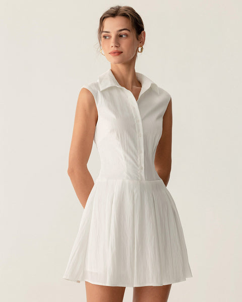 White Button A-Line Sleeveless Mini Dress - RIHOAS & Reviews - White - Dresses